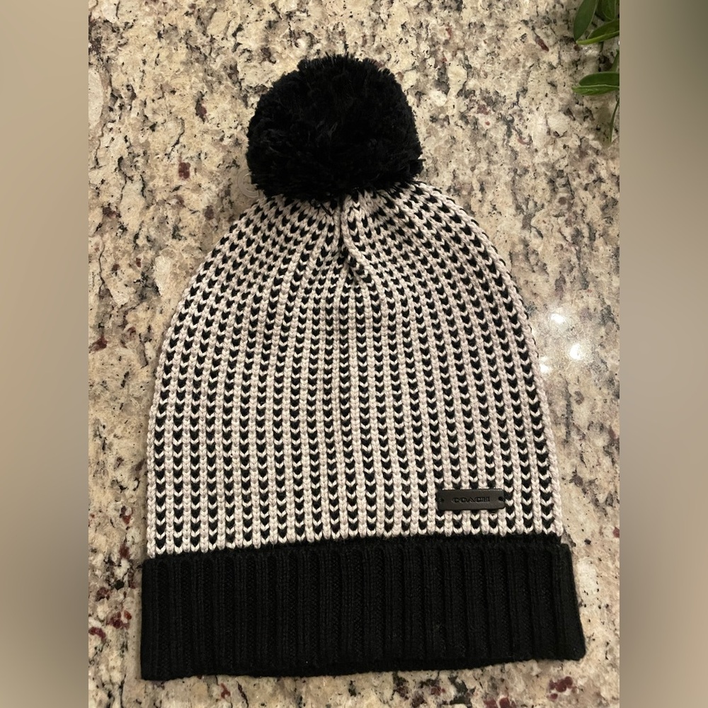 Coach Black and White Knit Hat